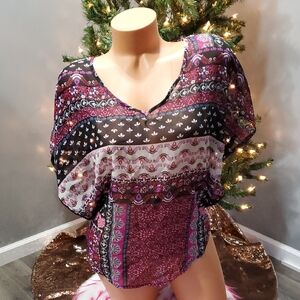 Belle du Jour floral sheer dolman top S NWOT